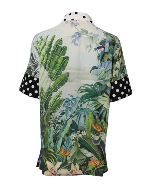 Dolce & Gabbana Green Multicolor Printed Silk Collared Shirt Top