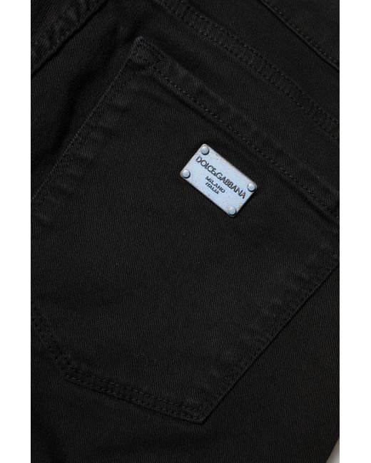 Dolce & Gabbana Black Cotton Logo Skinny Mid Waist Denim Jeans for men