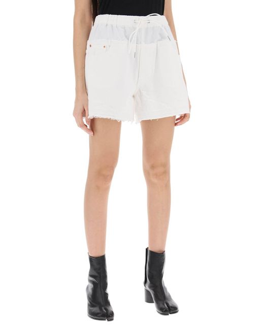 Sacai White Hybrid Denim Shorts For for men