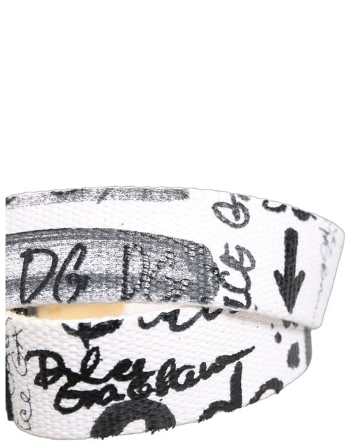 Dolce & Gabbana Multicolor White Graffiti Print Gold Metal Buckle Belt for men