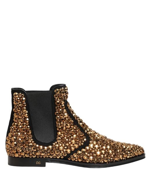 Dolce & Gabbana Brown Gold Embellished Chelsea Ankle Boots Shoes for men