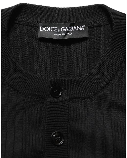 Dolce & Gabbana Black Silk Blend Henley Pullover Men Sweater for men