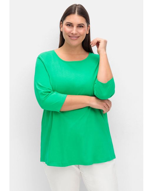 Sheego Green Doppelpack 3/4-Arm-Shirts in leichter A-Linie