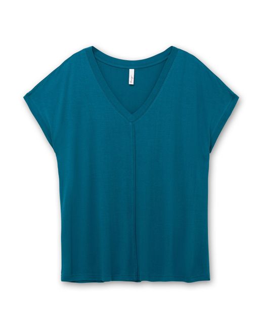 Sheego Blue Shirt mit V-Ausschnitt und Zierpaspel vorn