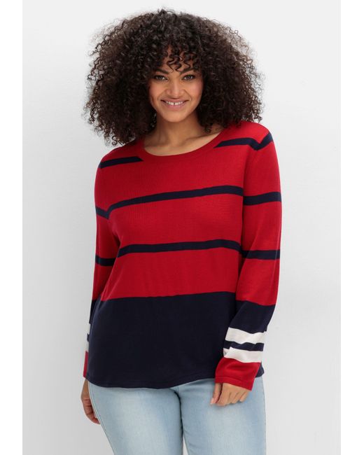 Sheego Red Pullover im Colourblocking-Streifenmix