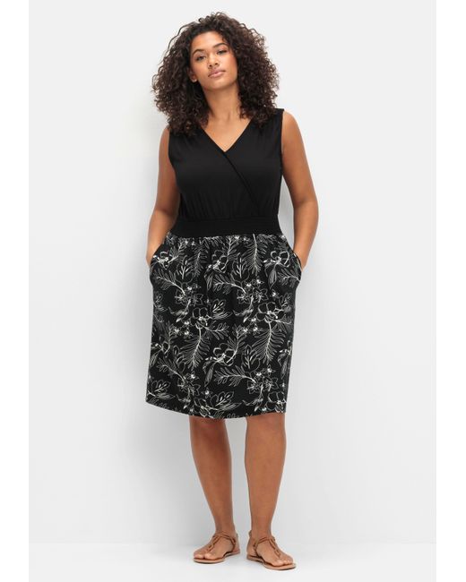 Sheego Black Jerseykleid in Wickeloptik