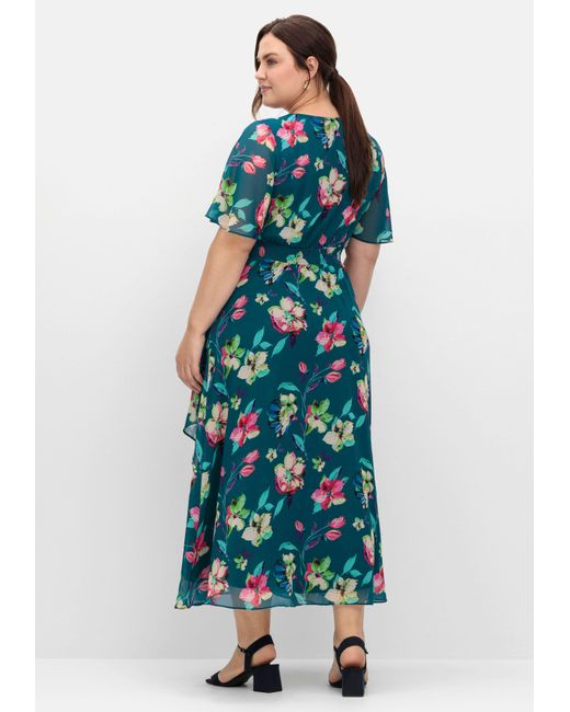 Sheego Blue Chiffonkleid mit Blumenprint und Unterkleid