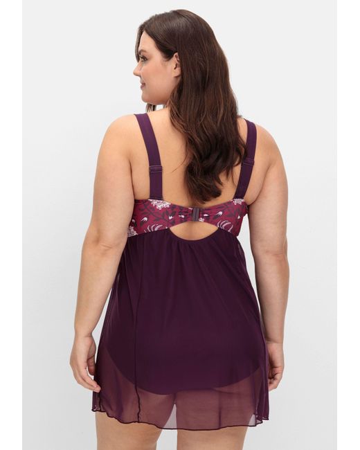 Sheego Purple Badekleid mit Mesh-Rock und Shaping-Effekt