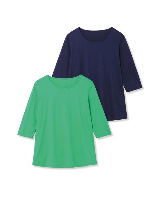 Sheego Green Doppelpack 3/4-Arm-Shirts in leichter A-Linie