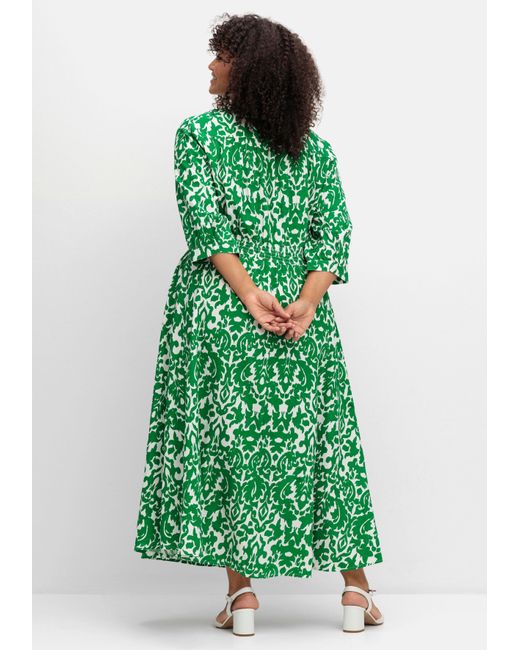 Sheego Green Maxikleid mit Alloverprint und gesmokter Taille
