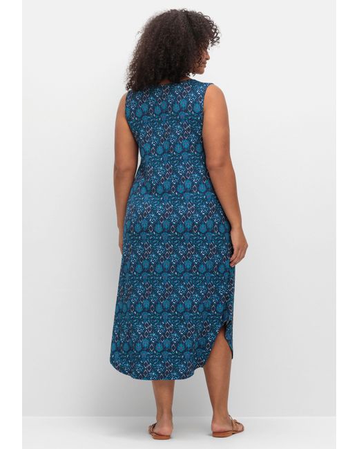 Sheego Blue Ärmelloses Midi-Jerseykleid mit Ornamentprint