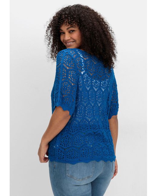 Sheego Blue Ajour-Strickjacke mit kurzem Arm