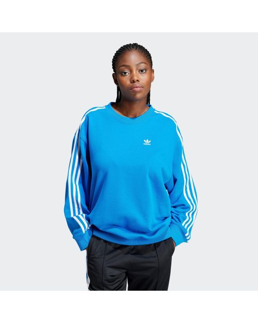 Adidas Originals Blue 3-stripes Oversized Crew