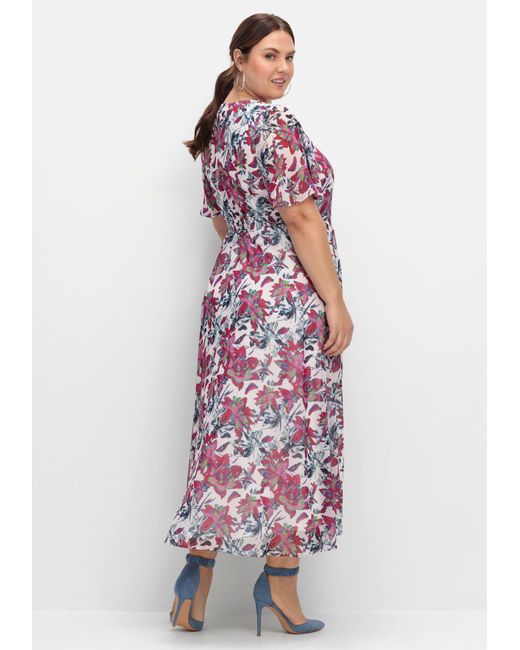 Sheego White Chiffonkleid mit Blumenprint und Unterkleid