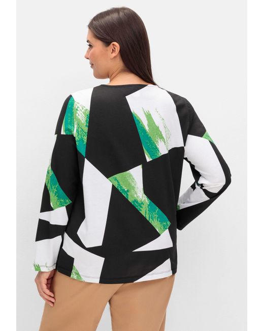 Sheego Green Langarmshirt mit Grafikprint und Krempelfunktion