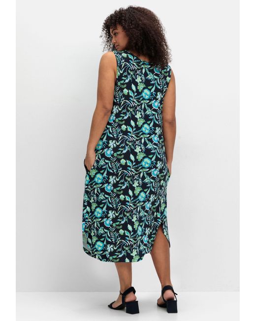 Sheego Green Ärmelloses Midi-Jerseykleid mit Ornamentprint
