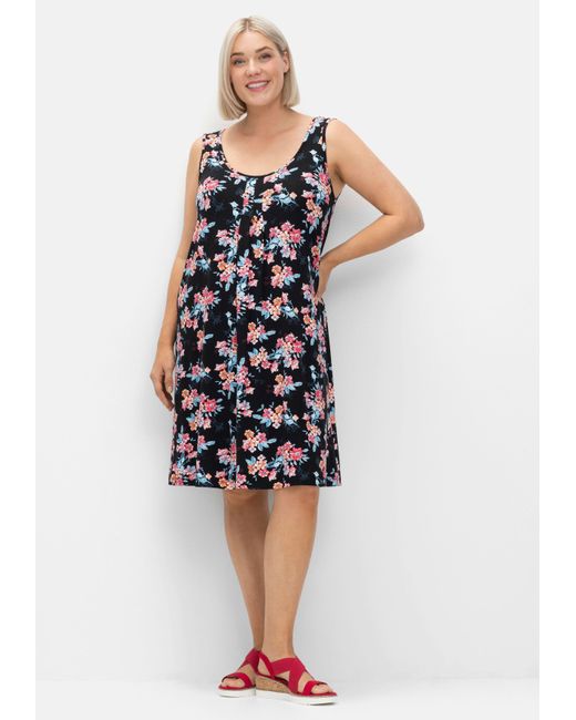 Sheego Multicolor Knielanges Strandkleid mit Kellerfalte vorn