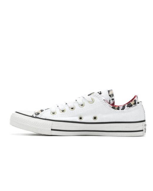 converse white & black double upper leopard trainers