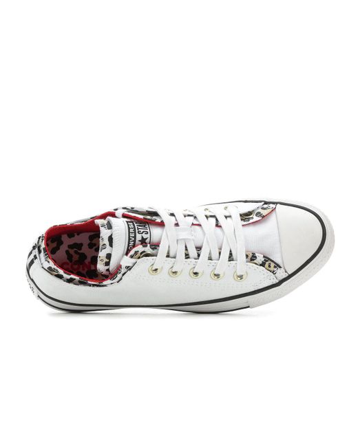 converse white & black double upper leopard trainers
