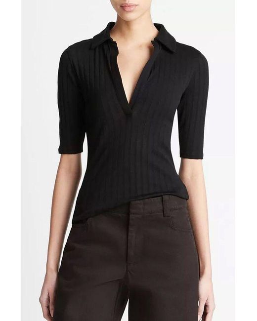 Vince Cotton ElbowSleeve Polo Shirt in Black Lyst