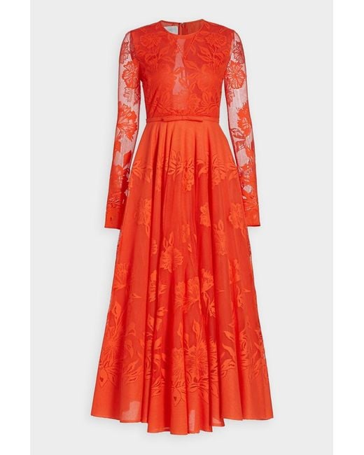 Giambattista Valli Floral Lace Fit & Flare Midi-dress In Dark Orange in ...