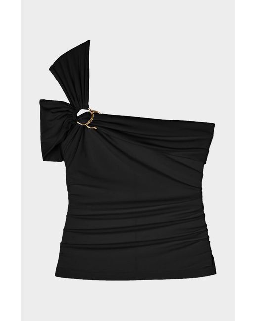 Jonathan Simkhai Synthetic Soraya Jersey Asymmetric Draped Top In Black ...