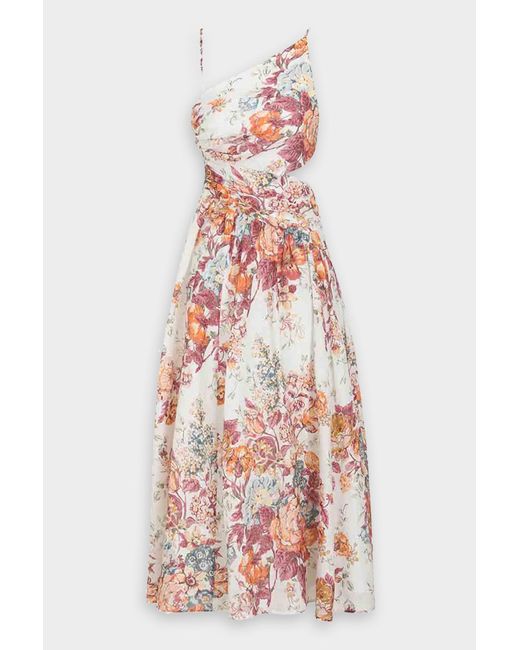 Zimmermann Linen Pattie Asymmetric Dress In Cream Floral | Lyst