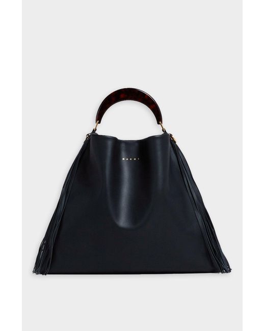 Marni Venice Leather Medium Bag With Fringes In Black | Lyst