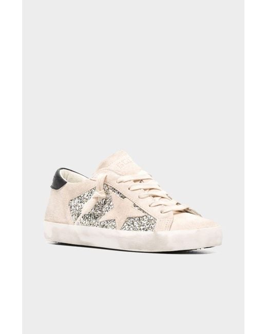Golden Goose Superstar Star-appliqué Glitter Leather Low-top Trainers in  Natural | Lyst