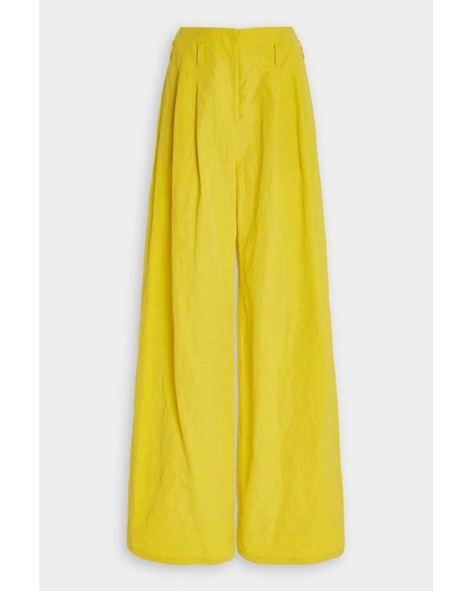 Ulla Johnson Pascale Cotton-linen Wide-leg Pants in Yellow | Lyst