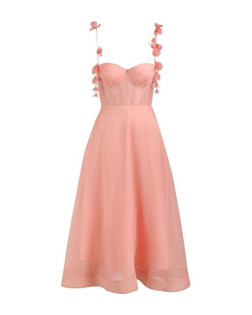 Zimmermann Wonderland Midi Corset Dress in Pink | Lyst