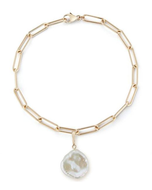 Mateo Metallic Rounded Long Link Bracelet With Baroque Pearl Charm