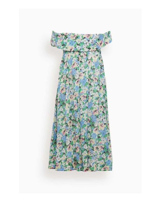 Ganni Light Cotton Tieband Wrap Dress In Floral Blue Azure | Lyst