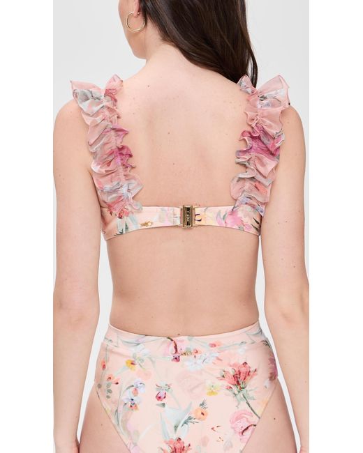 PATBO Pink Lily Flower Flutter Sleeve Bikini Top