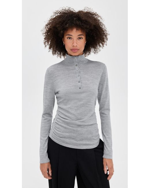 Theory White Shirred Henley Top