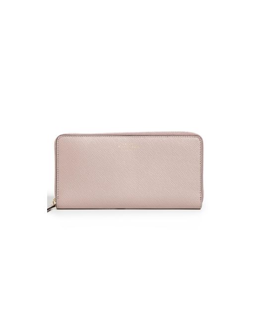 Smythson Pink Large Zip Around Wallet