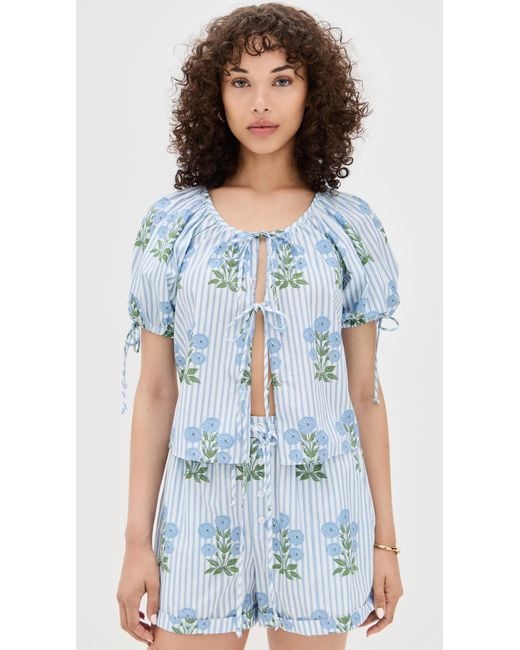 Saylor Blue Rheese Block Print Top