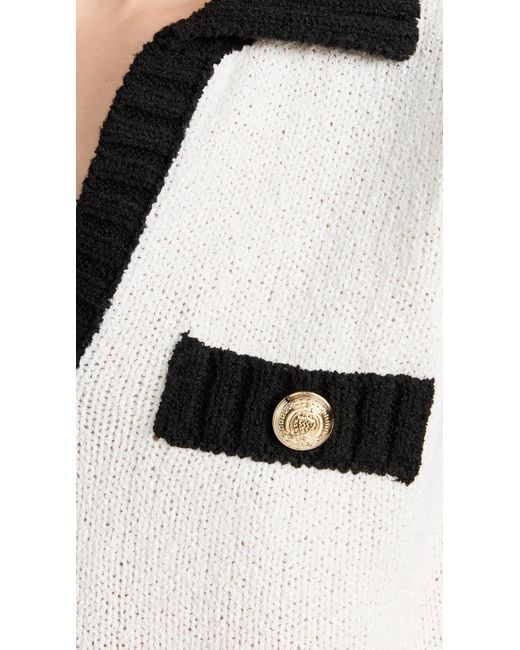 Endless Rose Black Ende Roe Crochet Knit Coared Top Ivory/back