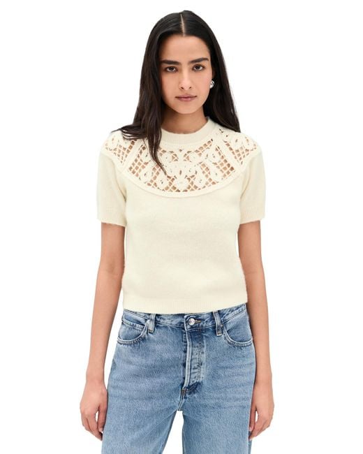 FRAME Blue The Lace Gathered Cashmere Sweater