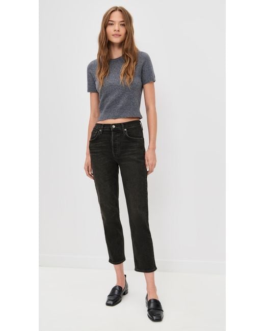 Agolde Black Riley High Rise Straight Crop Jeans