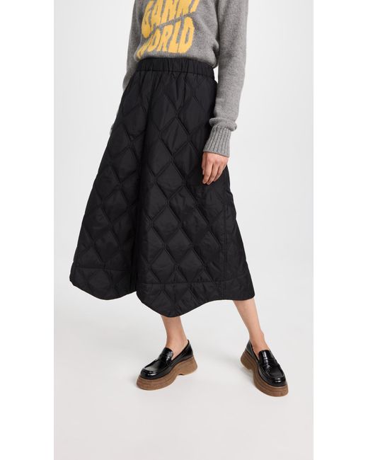 Ganni Ripstop Quilt Wavy Hem Skirt in Black Lyst