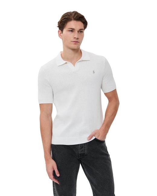 Polo Ralph Lauren White Cotton Johnny Collar Polo Sweater for men