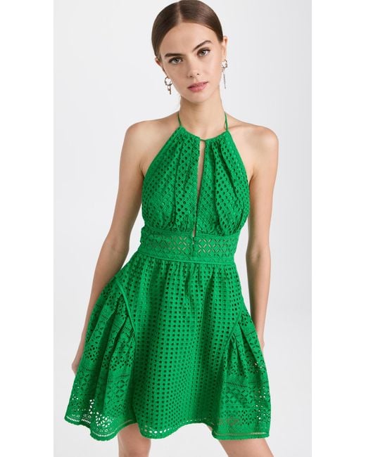 Self-Portrait Green Cotton Broderie Anglaise Mini Dress | Lyst Canada