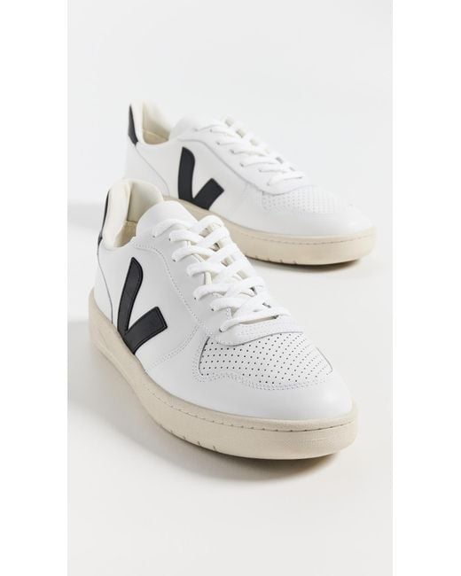 Veja White V-10 Leather Sneakers for men