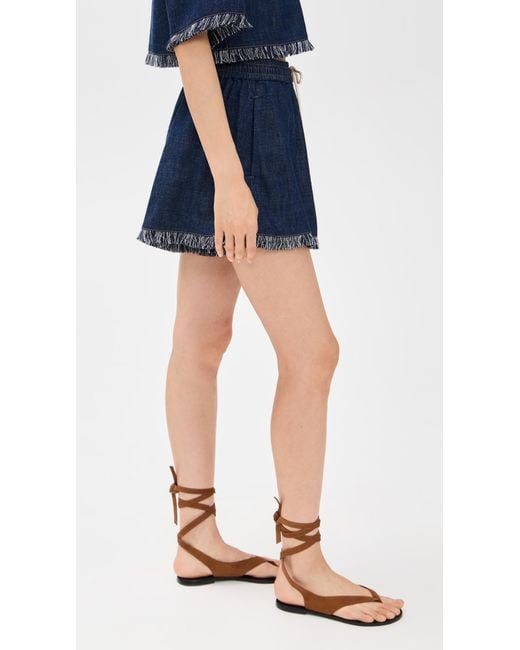 Zimmermann Rhiannon Fringe Denim Shorts in Blue | Lyst