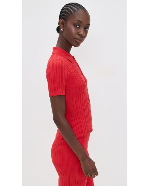Le Bos Red Ribbed Button Up
