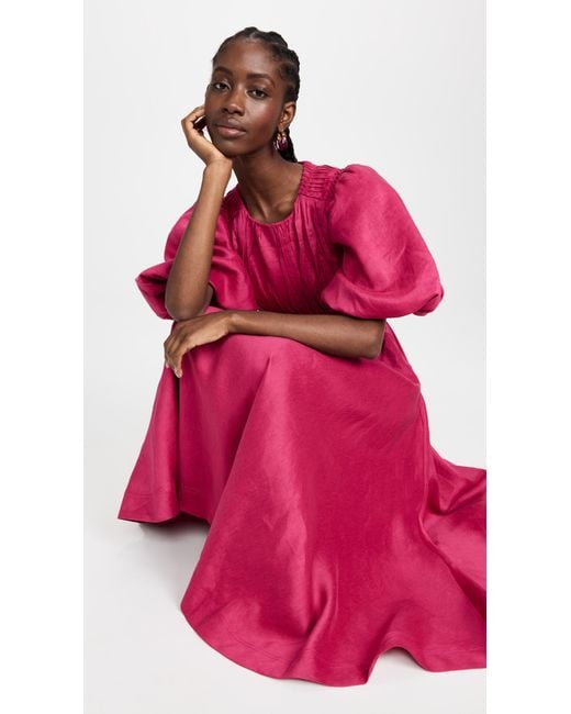 Aje. Linen Tidal Tucked Cut Out Midi Dress in Fuchsia (Pink) | Lyst UK