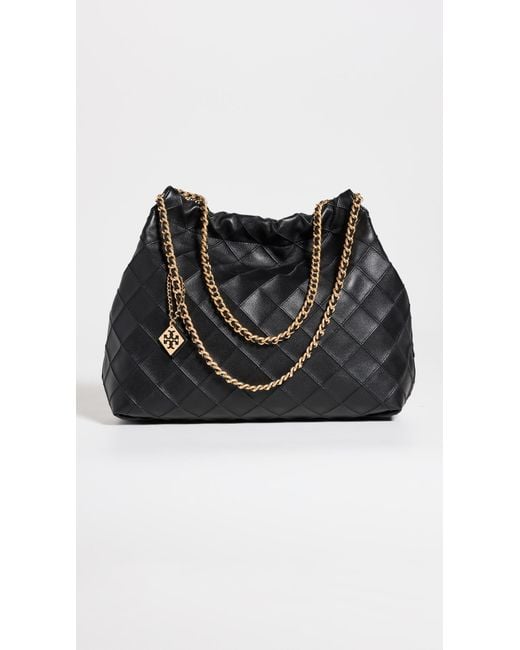 Tory Burch Fleming Soft Drawstring Hobo Bag in Black | Lyst