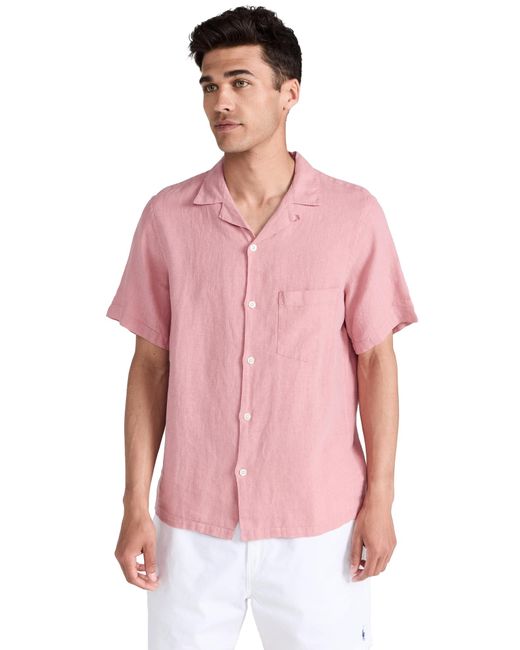 Portuguese Flannel Pink Linen Cap Collar Shirt for men