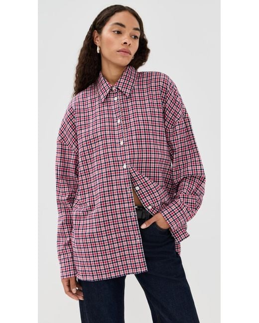 Tibi Purple Flannel Menswear Shirting Oversized Shirt
